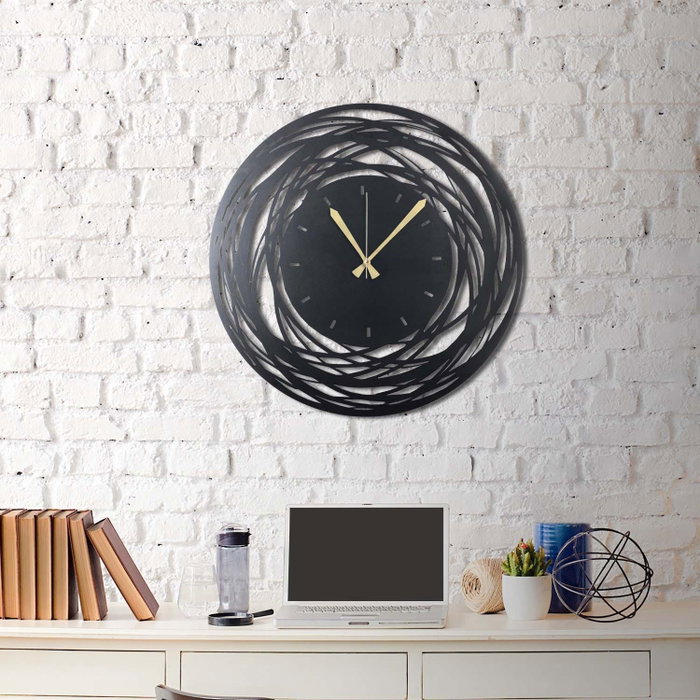 Wallity Reloj de Pared Decorativo de Metal Negro 70 x 70 cm